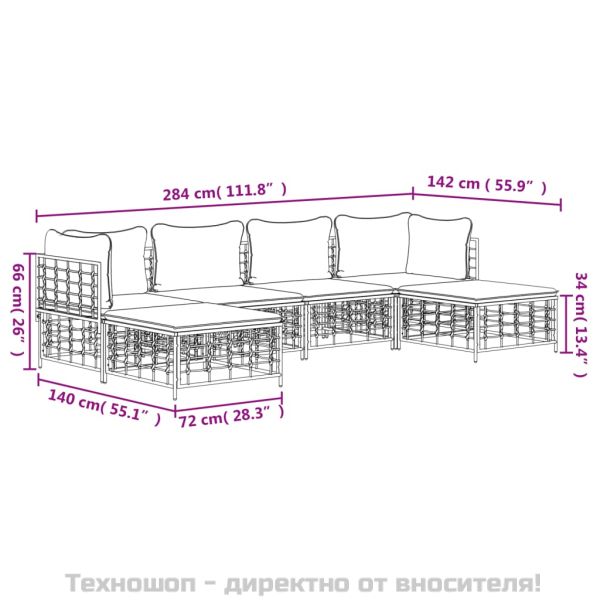 Градински комплект с възглавници 6 части антрацит полиратан
