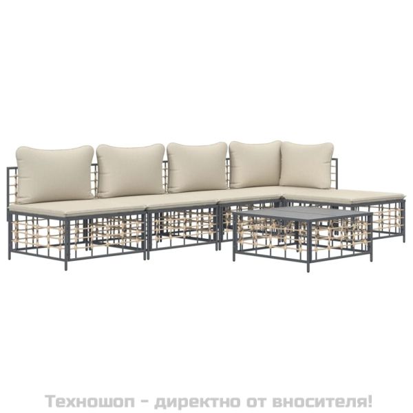 Градински комплект с възглавници 6 части антрацит полиратан