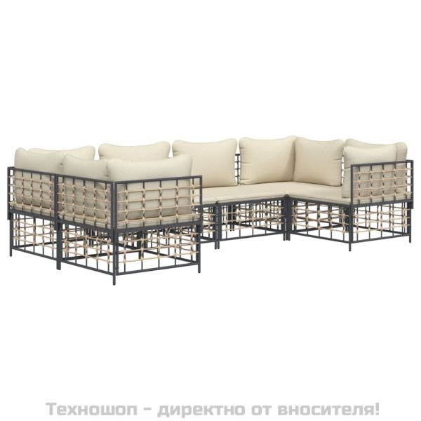 Градински комплект с възглавници 6 части антрацит полиратан