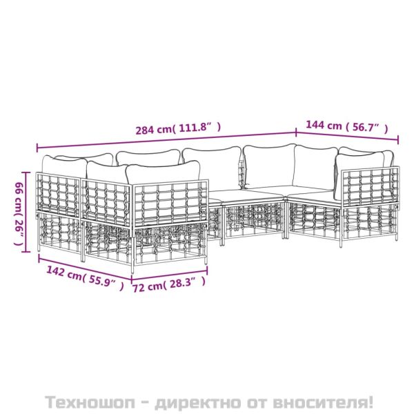 Градински комплект с възглавници 6 части антрацит полиратан