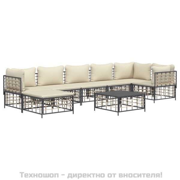 Градински комплект с възглавници 8 части антрацит полиратан