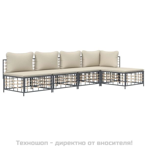 Градински комплект с възглавници 5 части антрацит полиратан