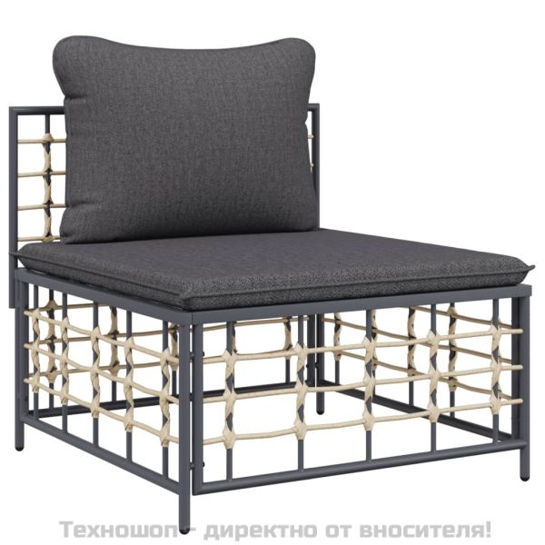 Градински комплект с възглавници 3 части антрацит полиратан