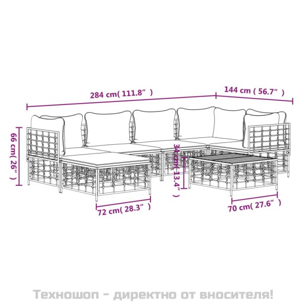 Градински комплект с възглавници 7 части антрацит полиратан