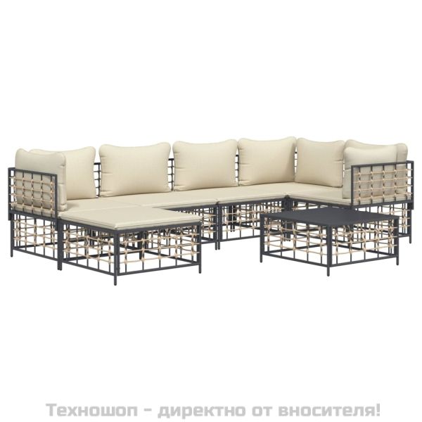 Градински комплект с възглавници 7 части антрацит полиратан