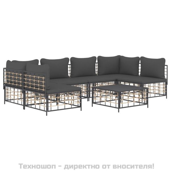 Градински комплект с възглавници 7 части антрацит полиратан