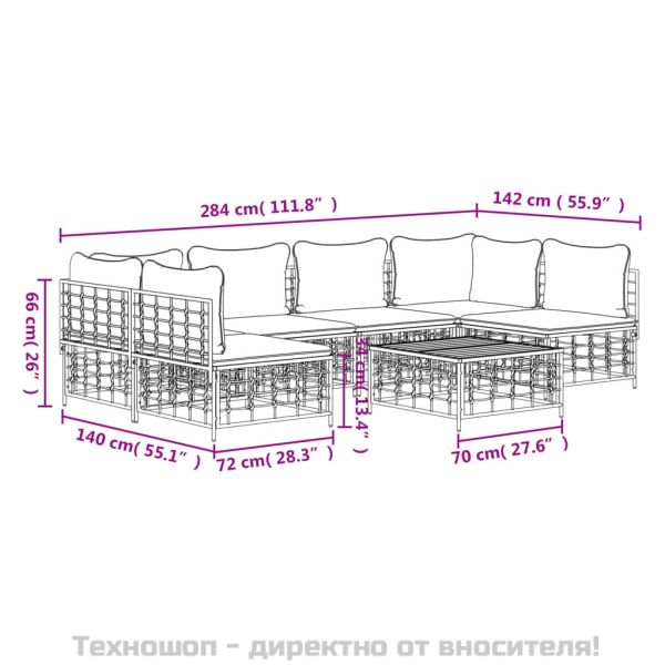 Градински комплект с възглавници 7 части антрацит полиратан