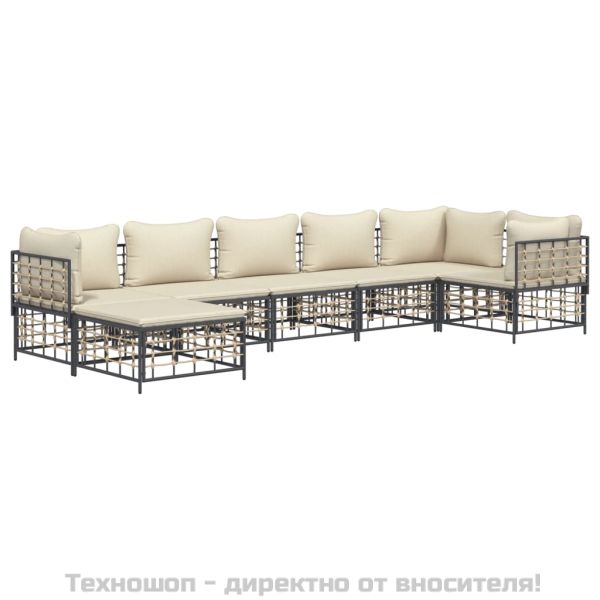 Градински комплект с възглавници 7 части антрацит полиратан