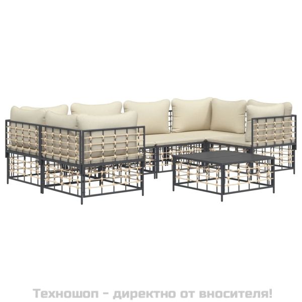 Градински комплект с възглавници 7 части антрацит полиратан