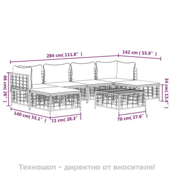 Градински комплект с възглавници 7 части антрацит полиратан