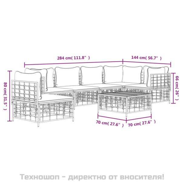 Градински комплект с възглавници 7 части антрацит полиратан
