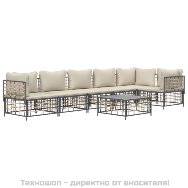 Градински комплект с възглавници 7 части антрацит полиратан