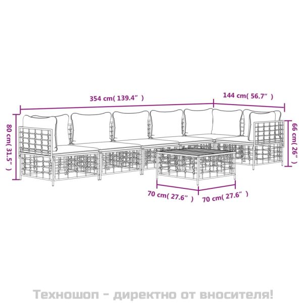 Градински комплект с възглавници 7 части антрацит полиратан
