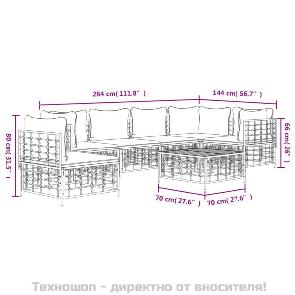 Градински комплект с възглавници 7 части антрацит полиратан