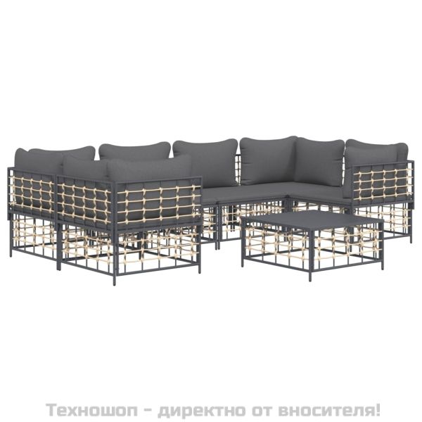 Градински комплект с възглавници 7 части антрацит полиратан