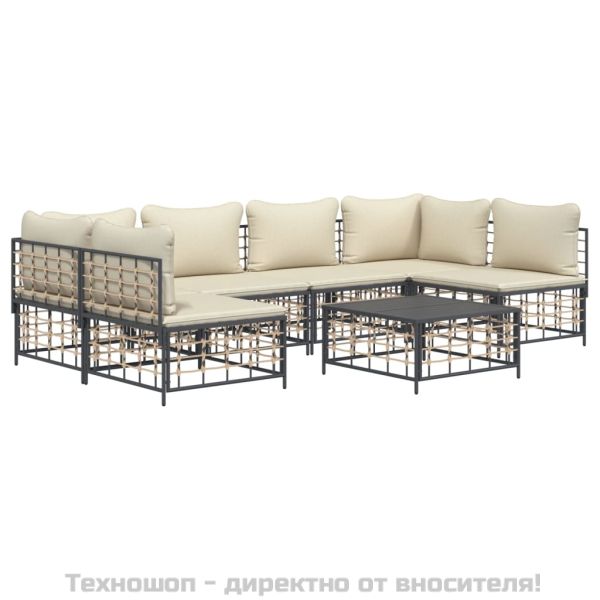 Градински комплект с възглавници 7 части антрацит полиратан