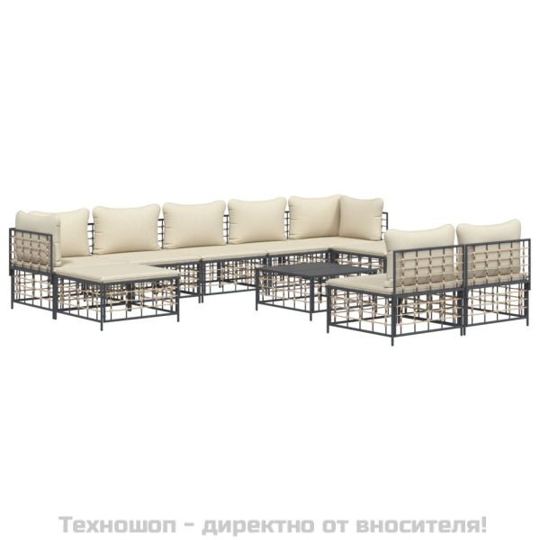 Градински комплект с възглавници 10 части антрацит полиратан