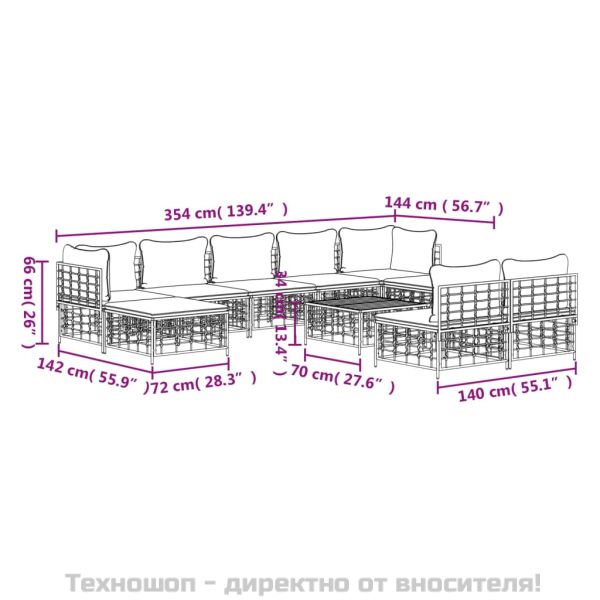 Градински комплект с възглавници 10 части антрацит полиратан