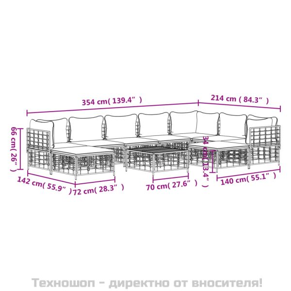 Градински комплект с възглавници 10 части антрацит полиратан