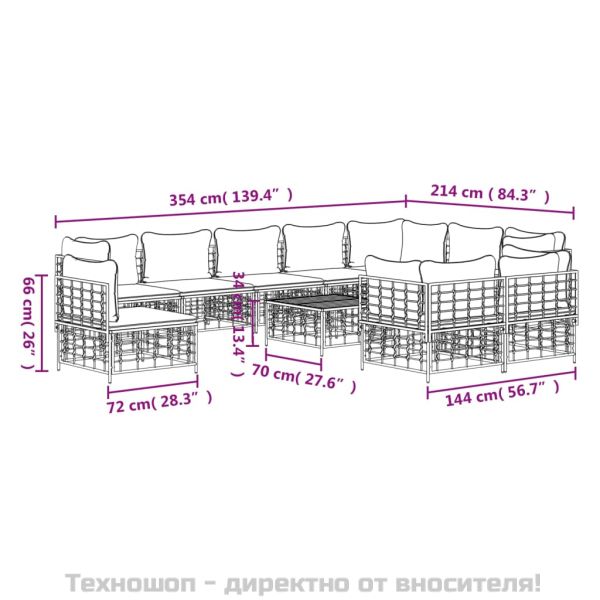 Градински комплект от 11 части с възглавници антрацит полиратан