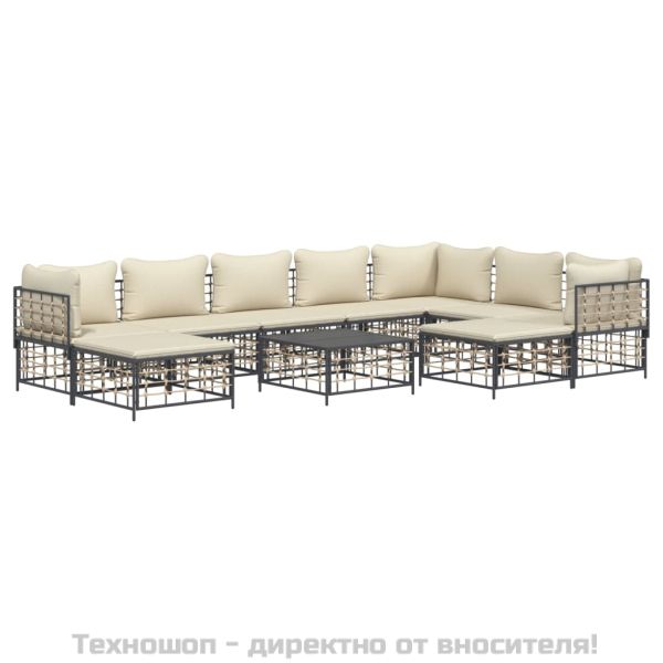 Градински комплект с възглавници 10 части антрацит полиратан