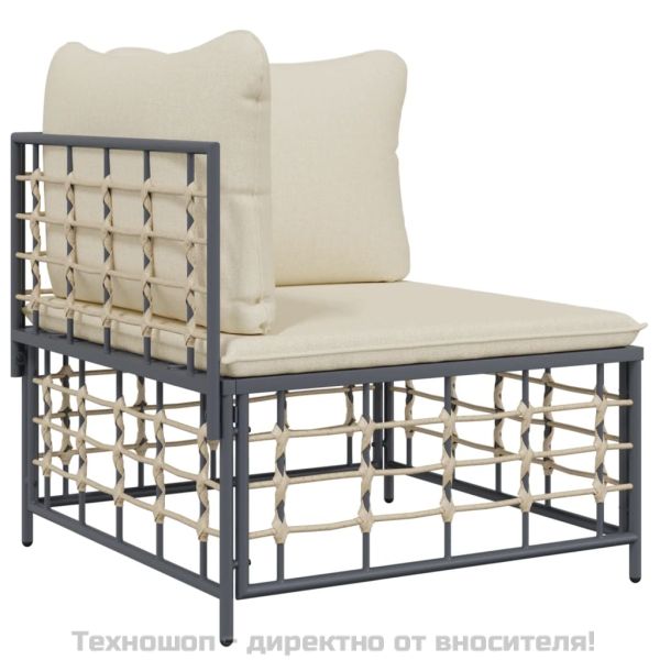 Градински комплект с възглавници 10 части антрацит полиратан