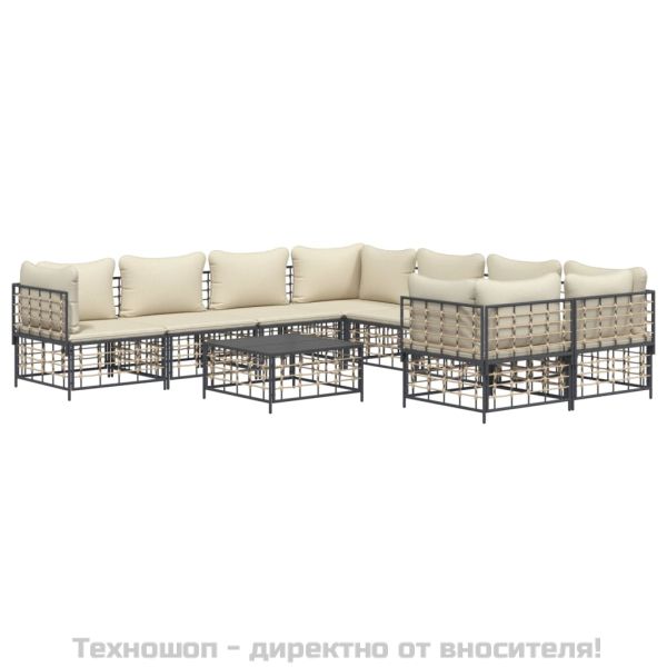 Градински комплект с възглавници 9 части антрацит полиратан