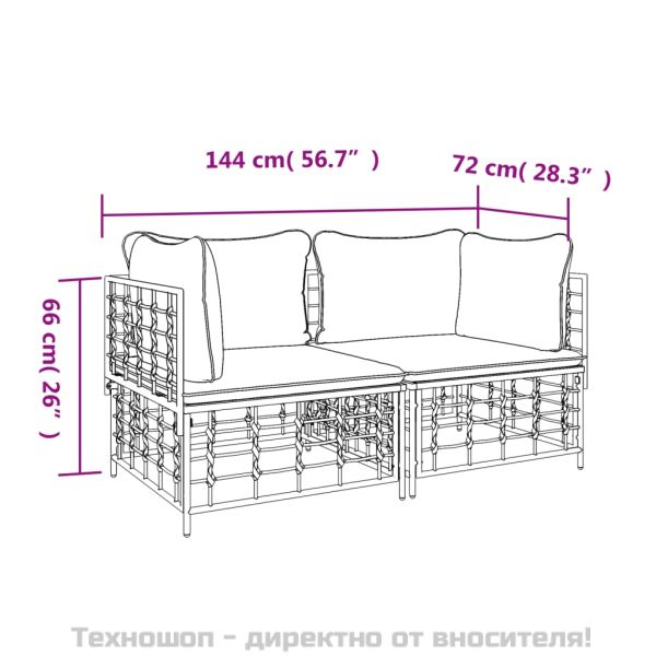 Секционни ъглови дивани с възглавници, 2 бр, полиратан