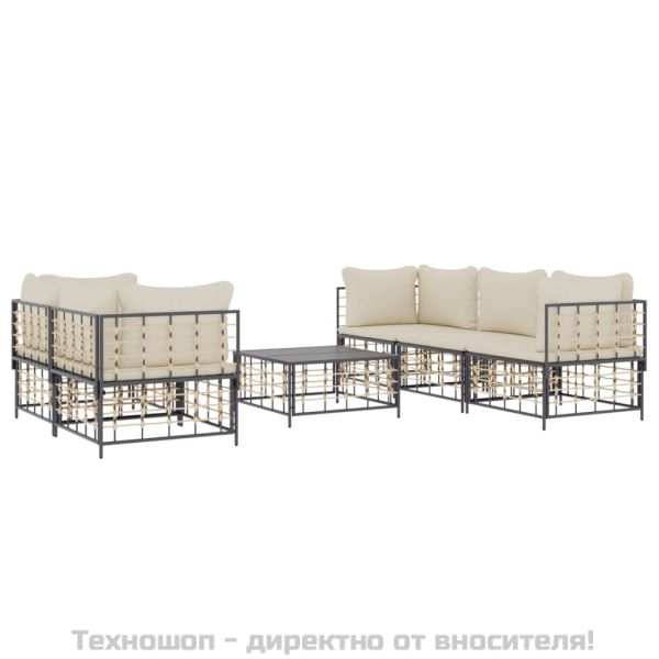 Градински комплект с възглавници 6 части антрацит полиратан