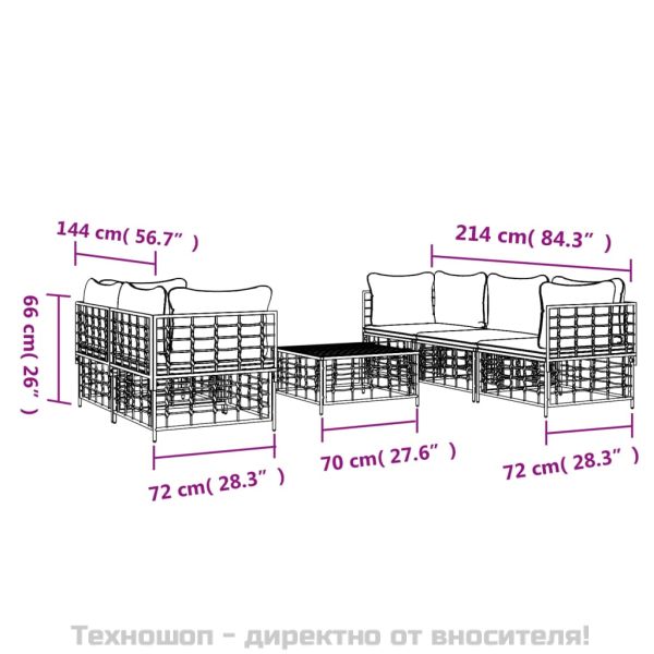 Градински комплект с възглавници 6 части антрацит полиратан