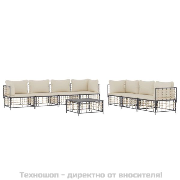 Градински комплект с възглавници 8 части антрацит полиратан