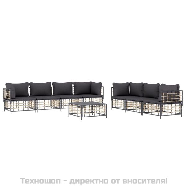 Градински комплект с възглавници 8 части антрацит полиратан