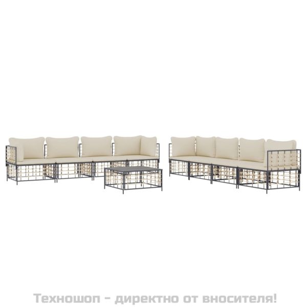 Градински комплект с възглавници 9 части антрацит полиратан