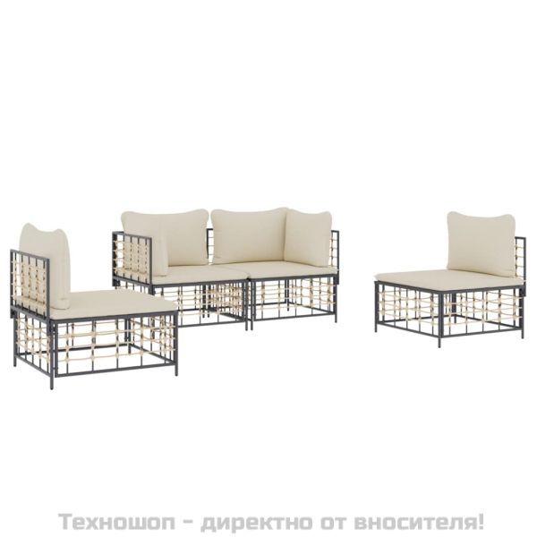 Градински комплект с възглавници 4 части антрацит полиратан