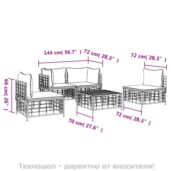 Градински комплект с възглавници 5 части антрацит полиратан