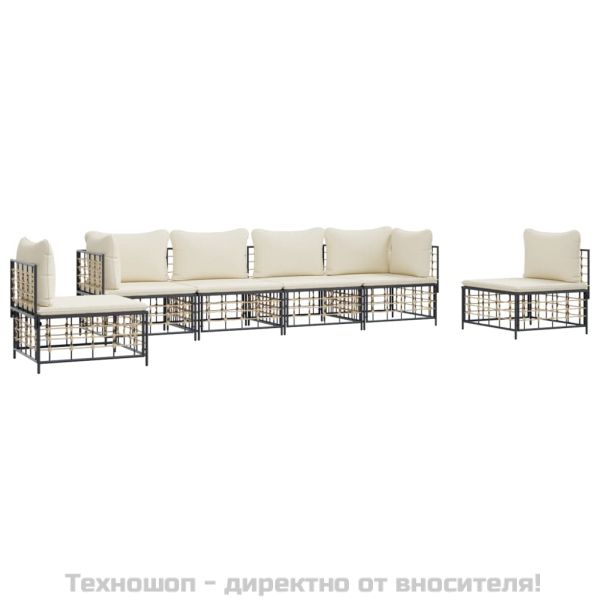 Градински комплект с възглавници 6 части антрацит полиратан