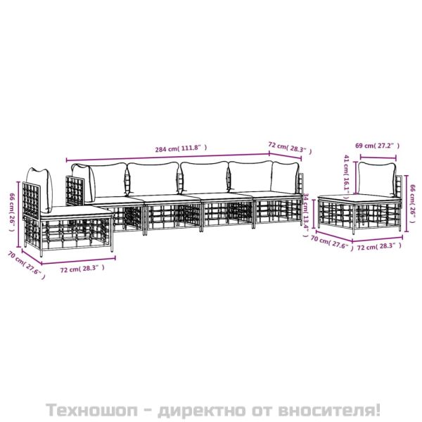 Градински комплект с възглавници 6 части антрацит полиратан