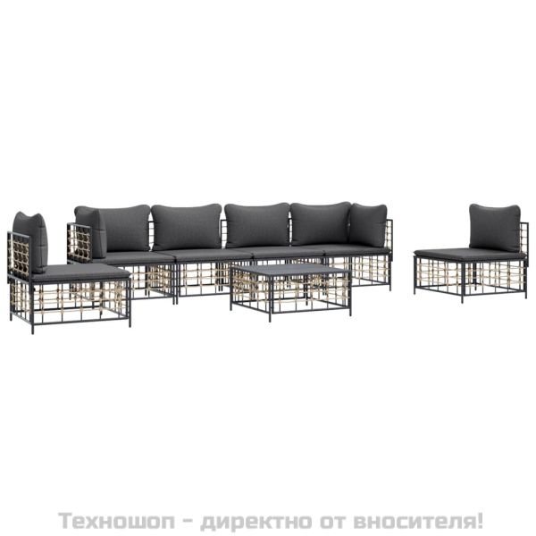 Градински комплект с възглавници 7 части антрацит полиратан