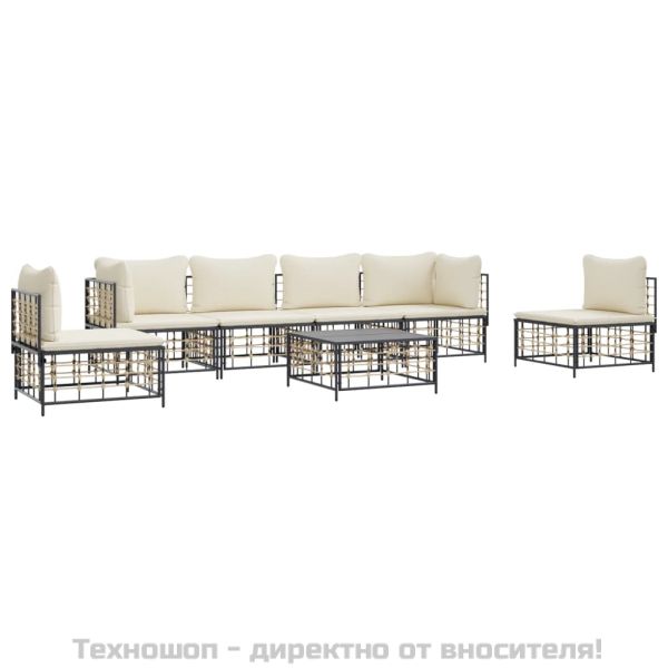 Градински комплект с възглавници 7 части антрацит полиратан