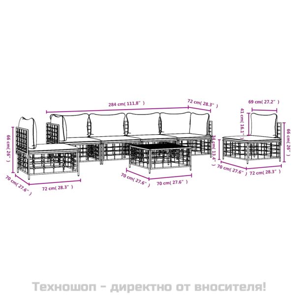 Градински комплект с възглавници 7 части антрацит полиратан