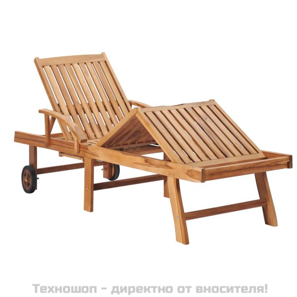 Шезлонг с шалте на червено каре, тиково дърво масив