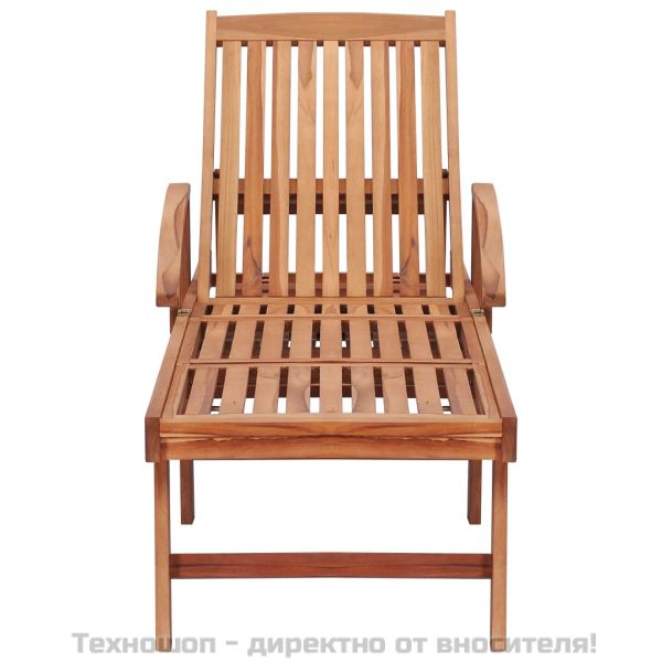 Шезлонг с шалте на червено каре, тиково дърво масив