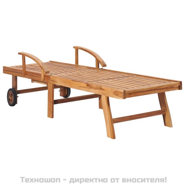 Шезлонг с шалте на червено каре, тиково дърво масив