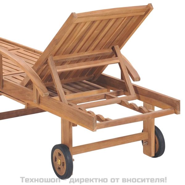 Шезлонг с шалте на червено каре, тиково дърво масив