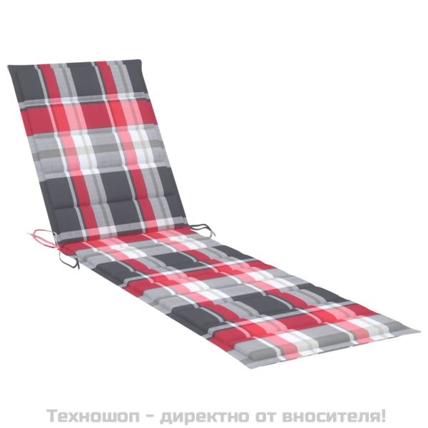 Шезлонг с шалте на червено каре, тиково дърво масив