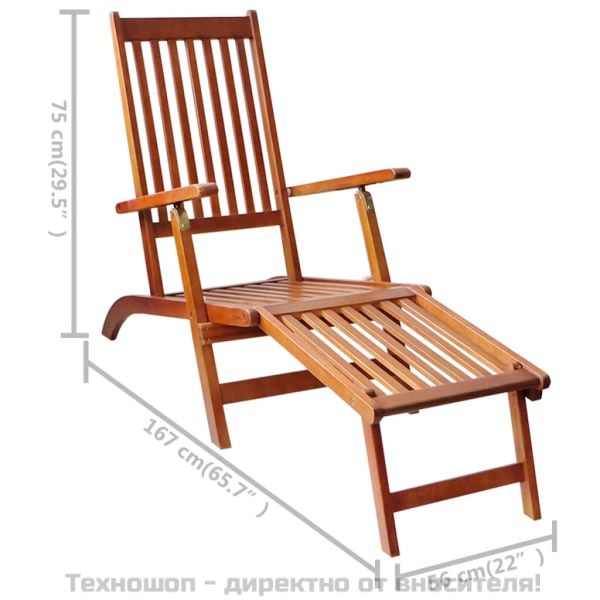 Градински шезлонг подложка за крака и възглавница акация масив