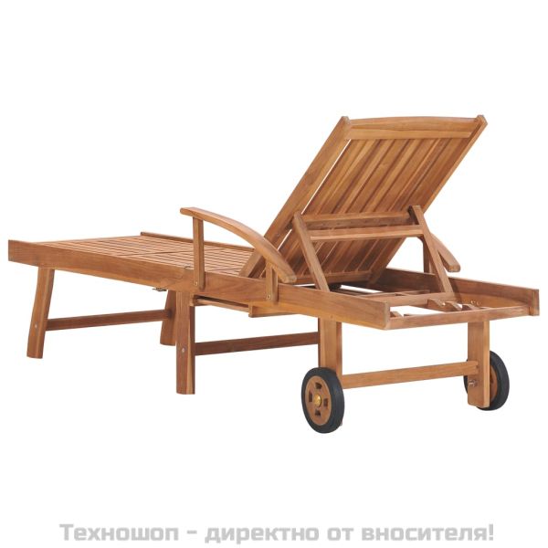 Шезлонги с шалтета на червено каре, 2 бр, тиково дърво масив