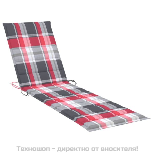 Шезлонги с шалтета на червено каре, 2 бр, тиково дърво масив