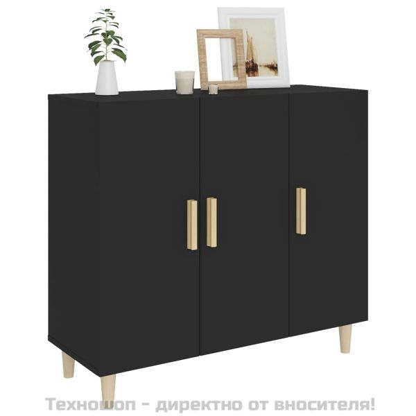 Сайдборд, черен, 90x34x80 см, инженерно дърво
