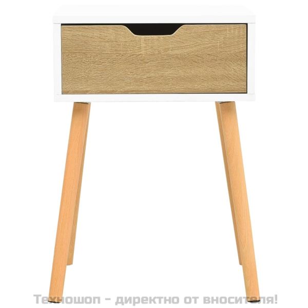 Нощно шкафче, бяло и дъб сонома, 40x40x56 см, инженерно дърво